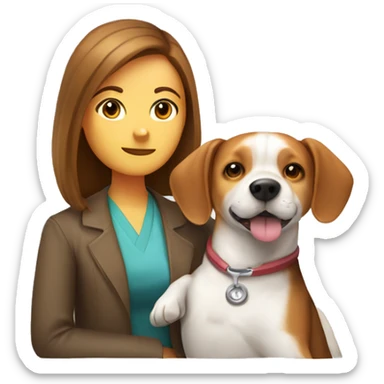  A Beagle dog and a Inu dog cuddle pediatrician woman with medium long  brown hair  sticker