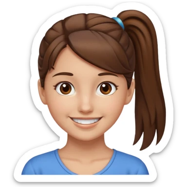 a brown haired girl  in one high ponytail but make her really pretty with brown eyes sticker