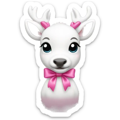 White Baby reindeer with pink bow sticker
