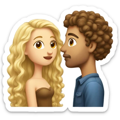 guy with brown curls and a woman with long blonde hair kissing  sticker
