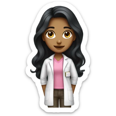 Young beautiful female scientist with long black hair and medium skin tone with pink accents sticker