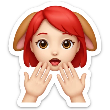 emoji with big anime like eyes like puppy eyes, puckered lips, red cheeks, Little excited clasp with their hands up by their cheeks sticker