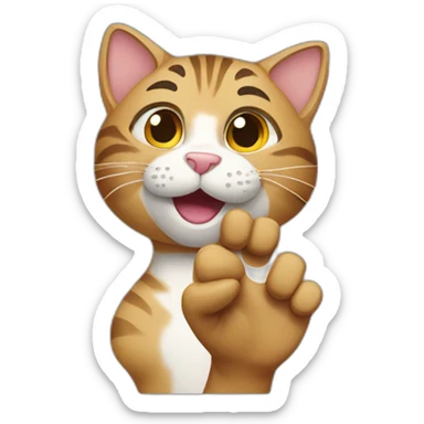 Tabby cat waving with their paw sticker