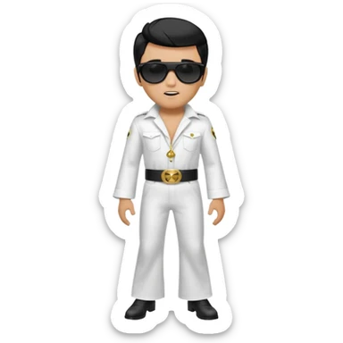 A boy with an Elvis Presley mask with sunglasses (with total black lenses)dressed as Elvis Presley (white dress) sticker