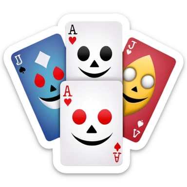 bunch of 3 poker cards, with crazy colorful human jolly jokers inside, inversed face, cuphead style sticker