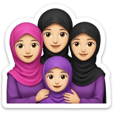 muslim family emoji , with the women wearing niqab, niqab = face cover sticker