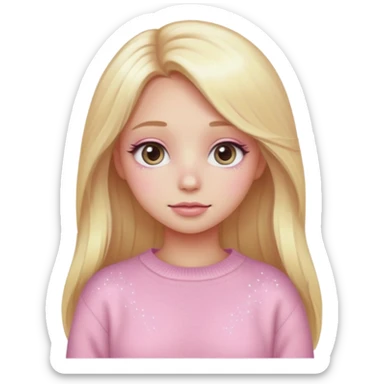“Emoji girl, pastel pink blush, sparkly wide eyes,  oversized pastel sweater long blonde hair.” sticker