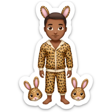 Handsome Black guy with brown skin tone, with muscular build, wearing loose fitting leapard print pajamas and bunny slippers  sticker