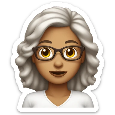 mujer de piel blanca,pelo marrón,ojos chinitos y con lentes, con una mujer de piel blanca,pelo color chocolate,ojos marrones  sticker