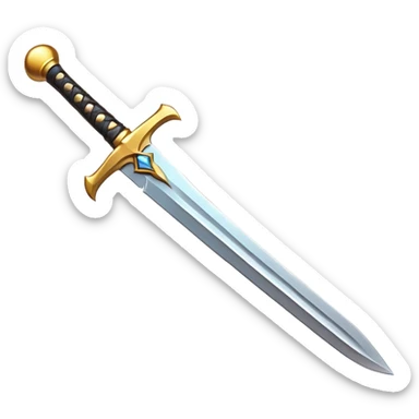 Clash of Clans aesthetic: Cinematic Playful Sword Emoji, rendered in a 3D vector-style similar to standard emojis with minimal shading and bold, simplified shapes. A compact, isometric blade with a gleaming, intricately designed hilt and a razor-sharp edge, softly glowing with a heroic, battle-ready charm. Simplified yet unmistakably iconic, highly detailed and consistent, glowing with a soft radiant brilliance and high shine. Stylized with a touch of medieval finesse and a soft glowing outline, capturing the essence of a legendary sword with a friendly, playful vibe! sticker