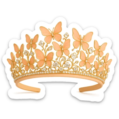 butterfly crown with a soft orange base, butterflies in pastel orange enamel, sparkling gems sticker