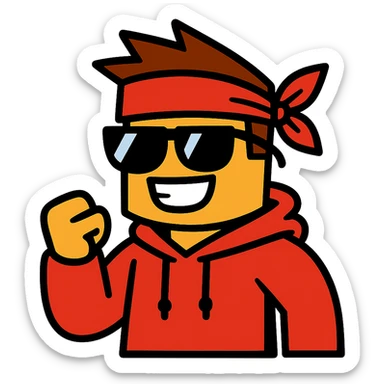 C00lkidd, Roblox hacker, wearing sunglasses and a red bandana, playful cartoon style sticker