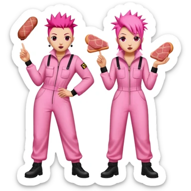 punk artists in pink jumpsuits protesting for spam meat as art sticker