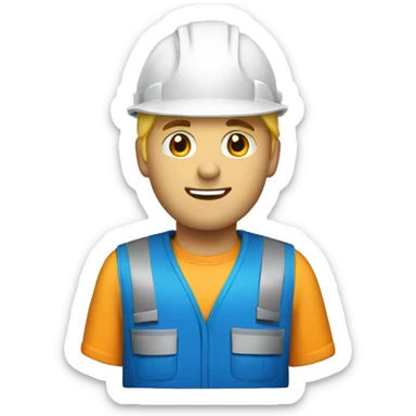 Blonde Male construction worker with hat and blue work wear sticker