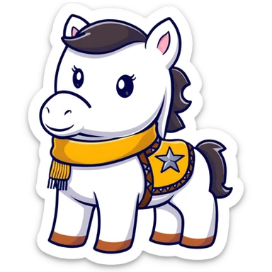 A cartoon stuffed pony with a sheriff star on its saddle blanket sticker