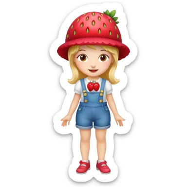 Strawberry shortcake human girl full body and legs with a strawberry hat on her hair without a cake sticker