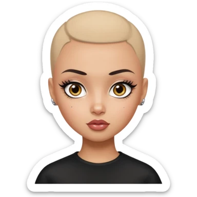russian features, BLACKF buzz cut, beauty,  hair, light skin,  hazel eyes, pretty eyes, black eyeliner, pretty bratz baddie  sticker