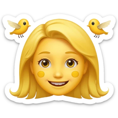 😊🥺 these emojis but with flies around it and its happy yellow face emoji black eyes like the 4th image but its cuter remove the nose make the eyes bigger and fully black and close its mouth make it smile girl whatever sticker