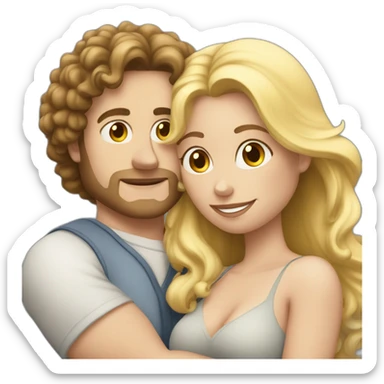 White Man with long dark curly hair hugging a blonde curvy woman sticker