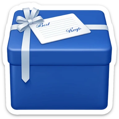 Emoji-style square royal blue box with elegant white cursive writing that says Best Kept across the front. No bow on top. No ribbon wrapping. No gift box design. Clean, minimal, and flat like a branded product box emoji. Keep it front-facing, simple, and legible like a logo or packaging emoji.  sticker