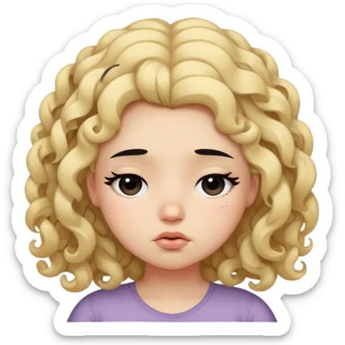 black hair blond girl with long curly hair make her little chubby sleepy symblos on her hed sticker