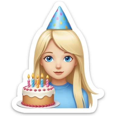 Blonde girl long straight hair blue eyes birthday sticker