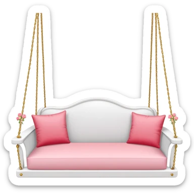 Romantic white wooden pastel-red-pink cushions couch-swing with tiny gold flowers around sticker