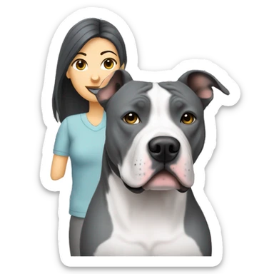 Grey American Staffordshire terrier with white paws with lady with long black hair  sticker