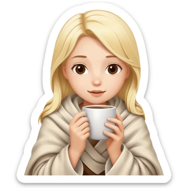  Cute Blonde girl wrapped in blanket drinking coffee sticker
