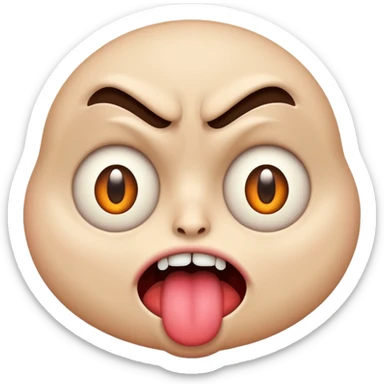 A face emoji with its tounge out but the eyes are evil and kind of crazy and the eyebrows are turned I sticker