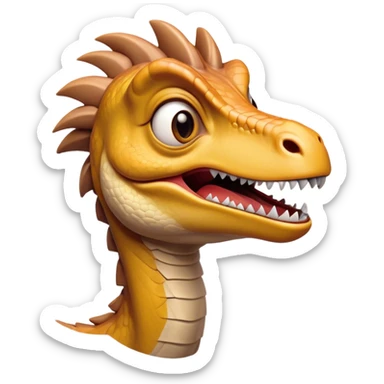 Cinematic Comical jurassic park Velociraptor Portrait Emoji, Head tilted dramatically with an exaggeratedly shocked expression, featuring a sleek, agile form with wide, comically expressive eyes and a quirky, animated snout that brings out its playful side, Simplified yet hilariously expressive features, highly detailed, glowing with a slightly sassy prehistoric glow, high shine, dramatic yet playful, stylized with an air of cheeky dinosaur mischief, soft glowing outline, capturing the essence of a meme-worthy jurassic park Velociraptor that looks ready to side-eye its way into viral fame! sticker