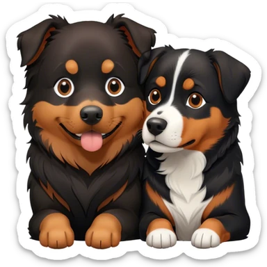 A Border Collie and a Rottweiler snuggling together. sticker