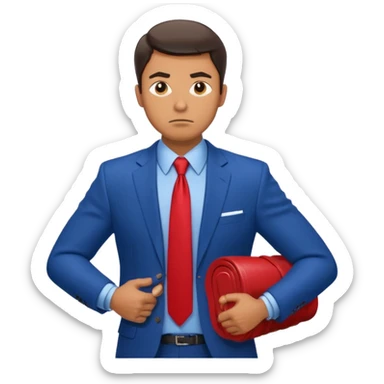 business man in a blue suit and red tie carry heavy weight on his shoulders sticker