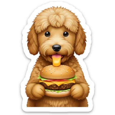 Goldendoodle eating cheeseburger sticker