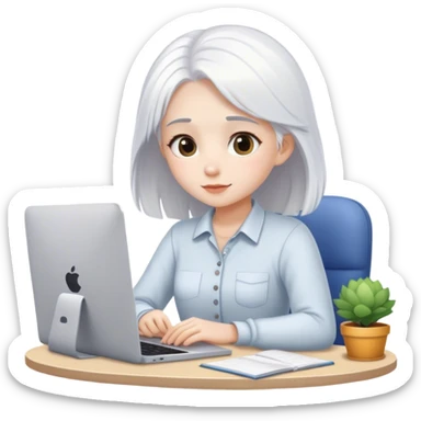 Work from home white kawai girl sticker
