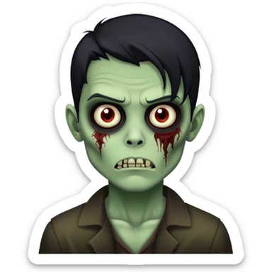 JUST ONE BRUNETTE zombie boy in horror green skin and long black hair sticker
