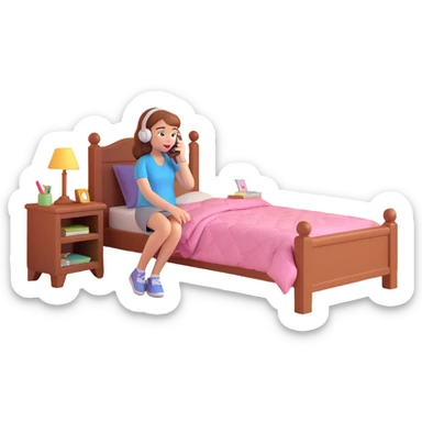 girl talking on phone bedroom background, close up pose sticker