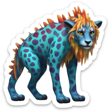a colorful edgy vernid-fionbri-animal-creature with splash patterns full body sticker