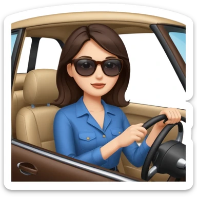 Brunette woman driving car like crazy. NewHappy face confidence  sticker