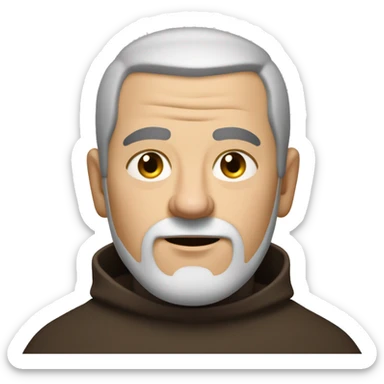A middle-aged white male friar, sporting a grizzled look, with buzz-cut black hair and a pronounced square jaw. sticker