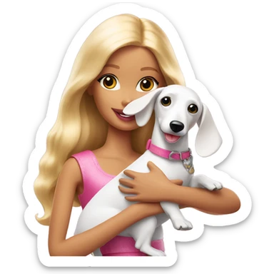 Barbie hugging white Dachshund close up sticker
