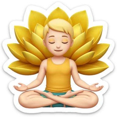A 3D Apple-style yellow round emoji sitting in a lotus position, eyes gently closed, calm and peaceful smile, hands resting on knees with palms facing upward, relaxed eyebrows, soft glow around the emoji to symbolize inner peace, clean minimal background. sticker