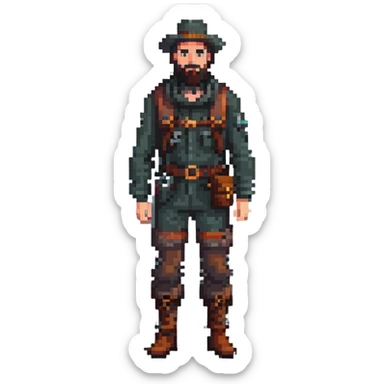 bearded man explorer with full body and detailed face, standing in fog sticker