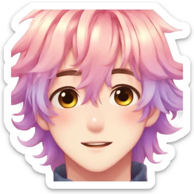 Gorgeous romantic anime style shojo man with blushing face aesthetic and pretty colorful shiny gradient pastel hair trending style sticker