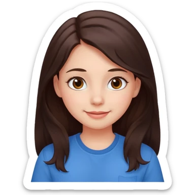 An emoji ios 18 featuring a girl with dark brown long hair, brown big eyes, light pinkish skin, red cheeks,  sticker