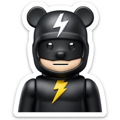 bearbrick toy wearing a black balaclava with a lightning bolt logo symbol on it sticker