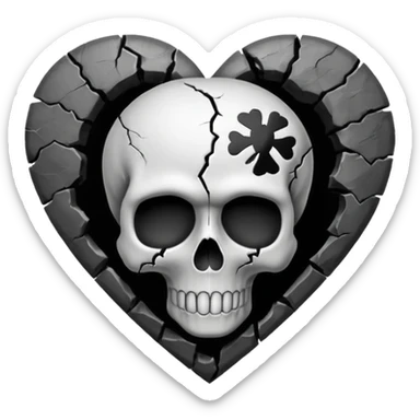 heart with a dark skull and grunge texture sticker