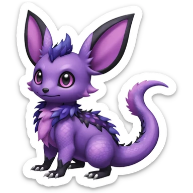 Rare exotic cute epic aesthetic Salandit-Eevee-Noibat-species-Fakemon-hybrid-creature, with markings, full body sticker