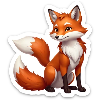 Cinematic Noble Fox Portrait Emoji, Poised and regal, with a lithe, agile build and a lush, fiery red Fur accented by white markings on the chest and tip of the tail, deep-set soulful amber eyes, Simplified yet sharp and sophisticated features, highly detailed, glowing with a warm, dignified glow, high shine, intelligent and cunning, stylized with an air of wild elegance, focused and attentive, soft glowing outline, capturing the essence of a watchful and confident forest wanderer, so majestic it feels as though it could dash out of the screen with effortless authority! sticker