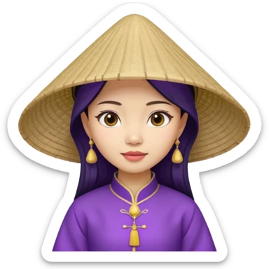 ancient vietnamese girl with conical hat, purple sticker